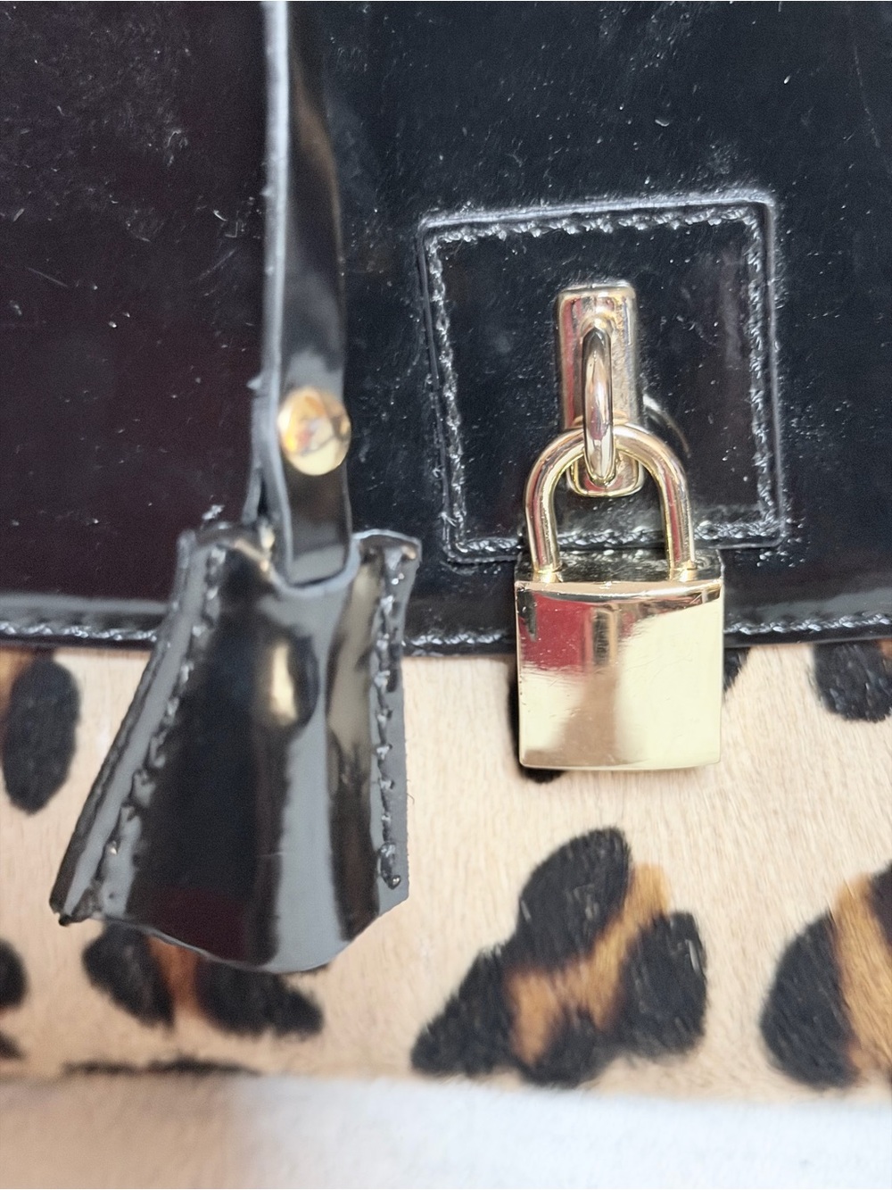 Black Leather and Leopard Accent Top-Handle Satchel - Picture 8 of 9